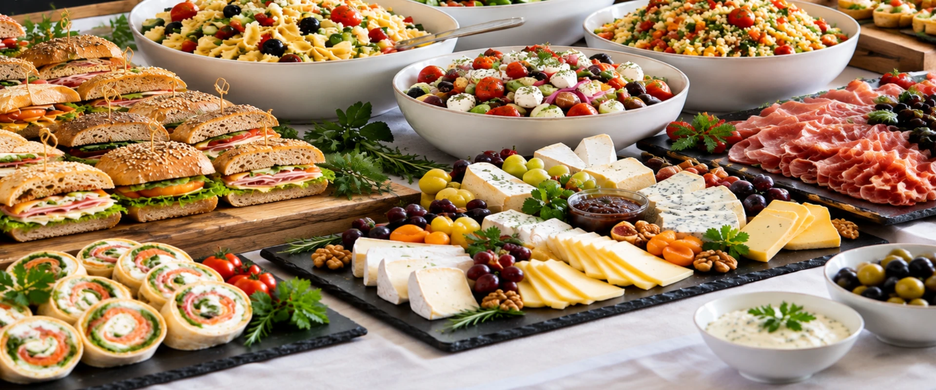 Buffets froids : sandwiches, salades, fromages et charcuteries du traiteur Réception 108